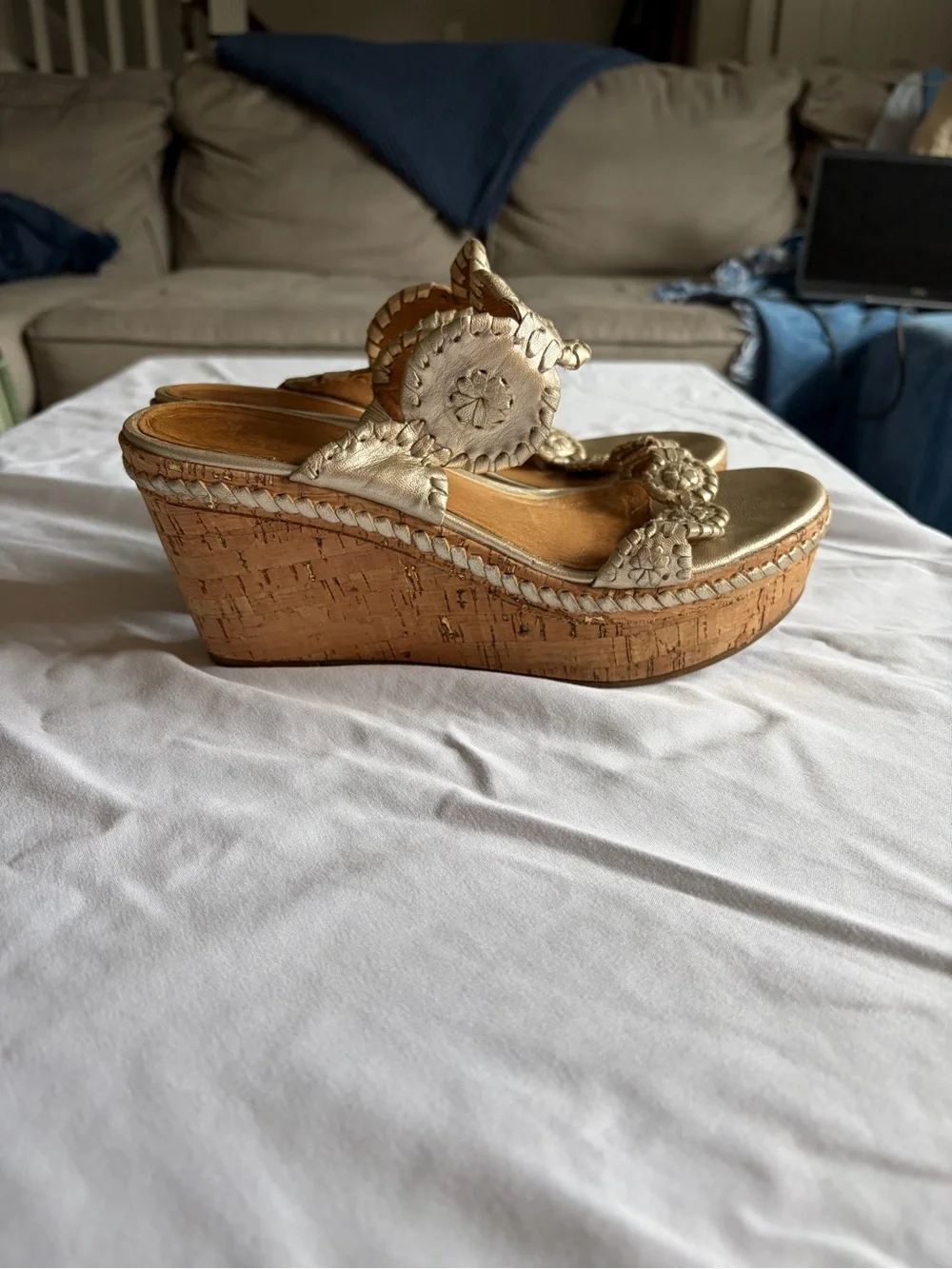 Jack Rogers Lauren Gold Leather Wedge Sandals
